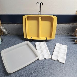 Vintage Tupperware Deviled Egg Carrier in Harvest Gold, Both#723-3